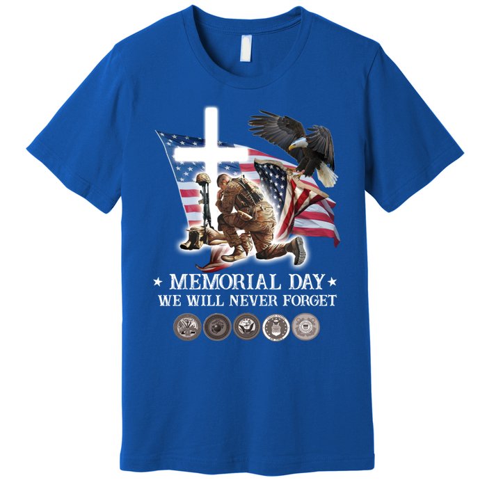 Eagle Jesus Cross Memorial Day We Will Never Forget Gift Premium T-Shirt