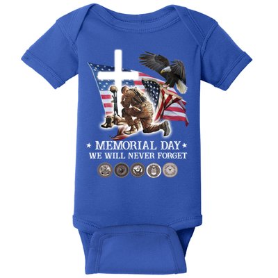 Eagle Jesus Cross Memorial Day We Will Never Forget Gift Baby Bodysuit