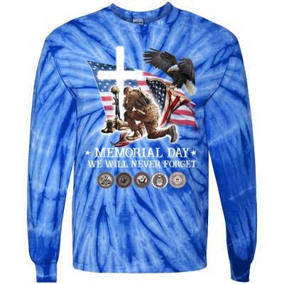 Eagle Jesus Cross Memorial Day We Will Never Forget Gift Tie-Dye Long Sleeve Shirt