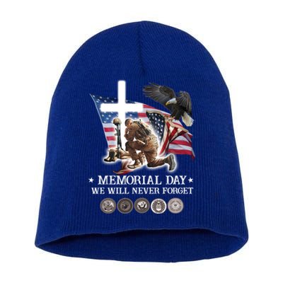 Eagle Jesus Cross Memorial Day We Will Never Forget Gift Short Acrylic Beanie