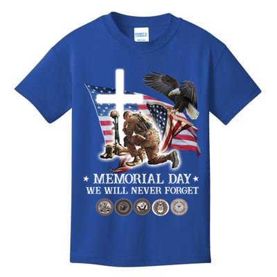 Eagle Jesus Cross Memorial Day We Will Never Forget Gift Kids T-Shirt