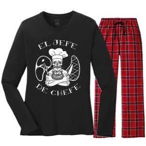 El Jefe De Chefe Funny Mexican Dad Boss Latino Women's Long Sleeve Flannel Pajama Set 