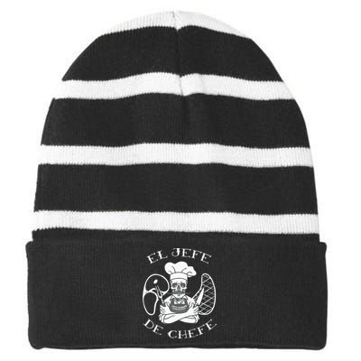 El Jefe De Chefe Funny Mexican Dad Boss Latino Striped Beanie with Solid Band