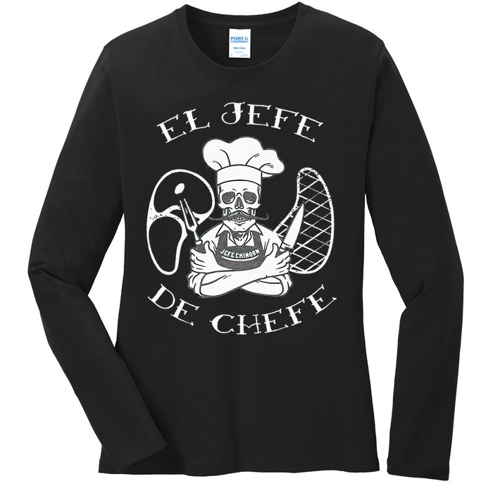 El Jefe De Chefe Funny Mexican Dad Boss Latino Ladies Long Sleeve Shirt