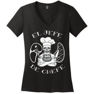 El Jefe De Chefe Funny Mexican Dad Boss Latino Women's V-Neck T-Shirt