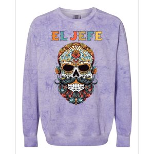 El Jefe Funny Skull Mexican Boss Spanish Dia De Los Muertos Colorblast Crewneck Sweatshirt