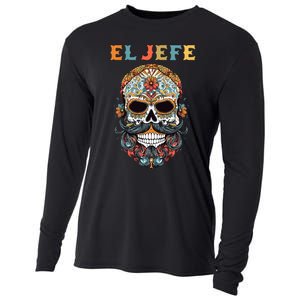 El Jefe Funny Skull Mexican Boss Spanish Dia De Los Muertos Cooling Performance Long Sleeve Crew