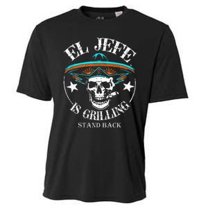 El Jefe Grilling Stand Back Funny Mexican Dad Playera Cooling Performance Crew T-Shirt