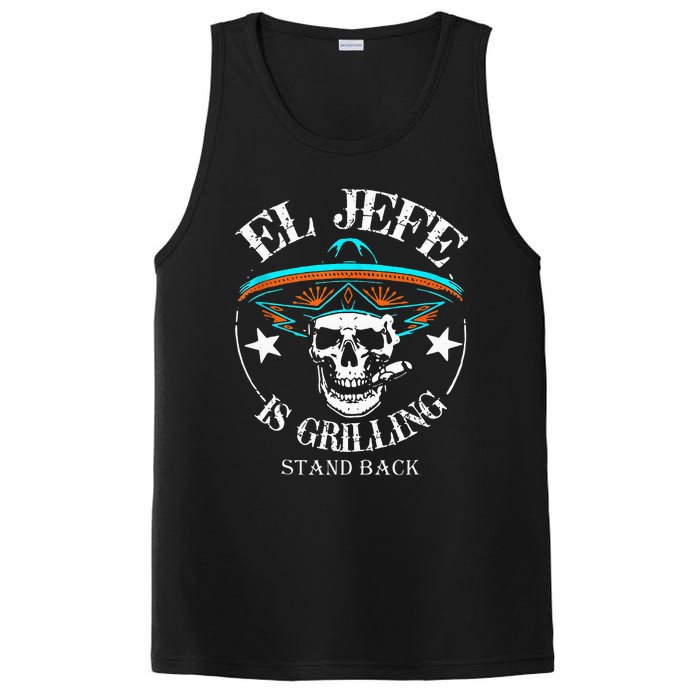 El Jefe Grilling Stand Back Funny Mexican Dad Playera PosiCharge Competitor Tank