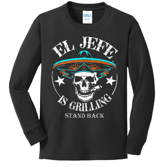 El Jefe Grilling Stand Back Funny Mexican Dad Playera Kids Long Sleeve Shirt