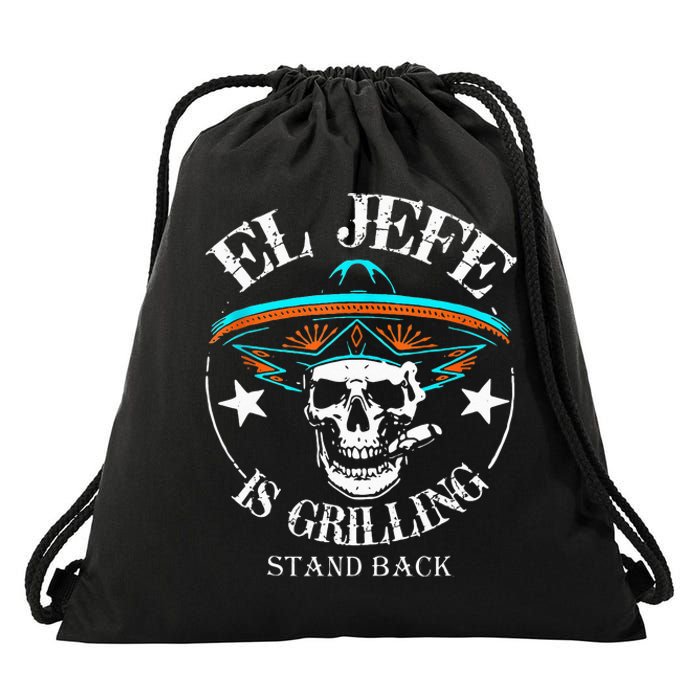 El Jefe Grilling Stand Back Funny Mexican Dad Playera Drawstring Bag