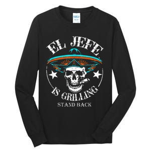 El Jefe Grilling Stand Back Funny Mexican Dad Playera Tall Long Sleeve T-Shirt