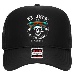 El Jefe Grilling Stand Back Funny Mexican Dad Playera High Crown Mesh Back Trucker Hat