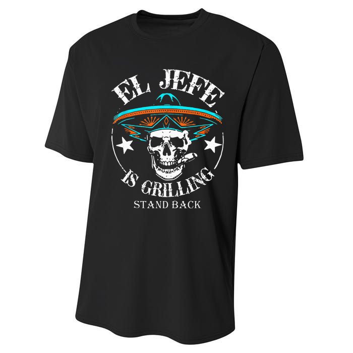 El Jefe Grilling Stand Back Funny Mexican Dad Playera Performance Sprint T-Shirt