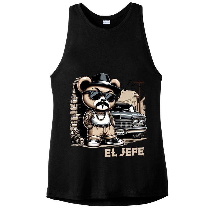 El Jefe Hip Hop Teddy Bear Lowrider Chicano Cholo Ladies PosiCharge Tri-Blend Wicking Tank