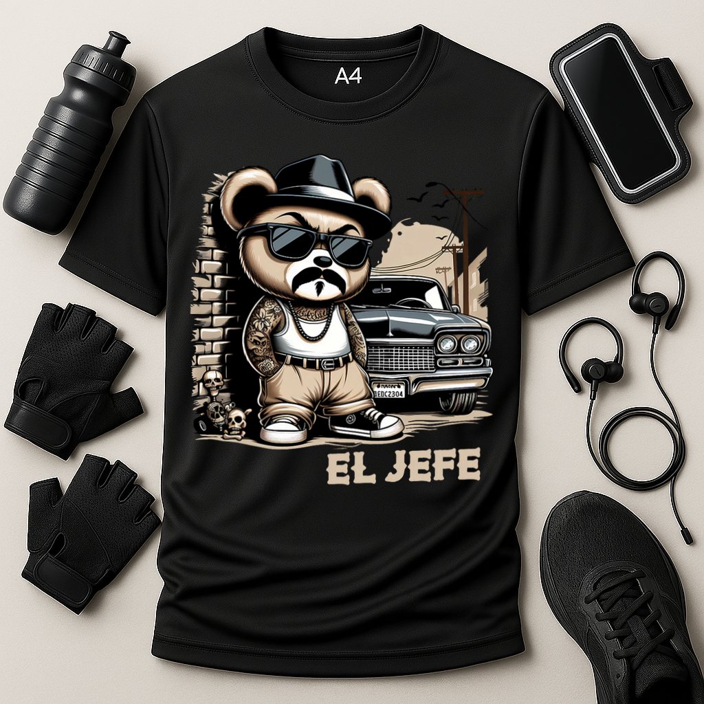El Jefe Hip Hop Teddy Bear Lowrider Chicano Cholo Cooling Performance Crew T-Shirt