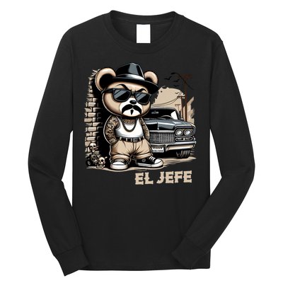 El Jefe Hip Hop Teddy Bear Lowrider Chicano Cholo Long Sleeve Shirt