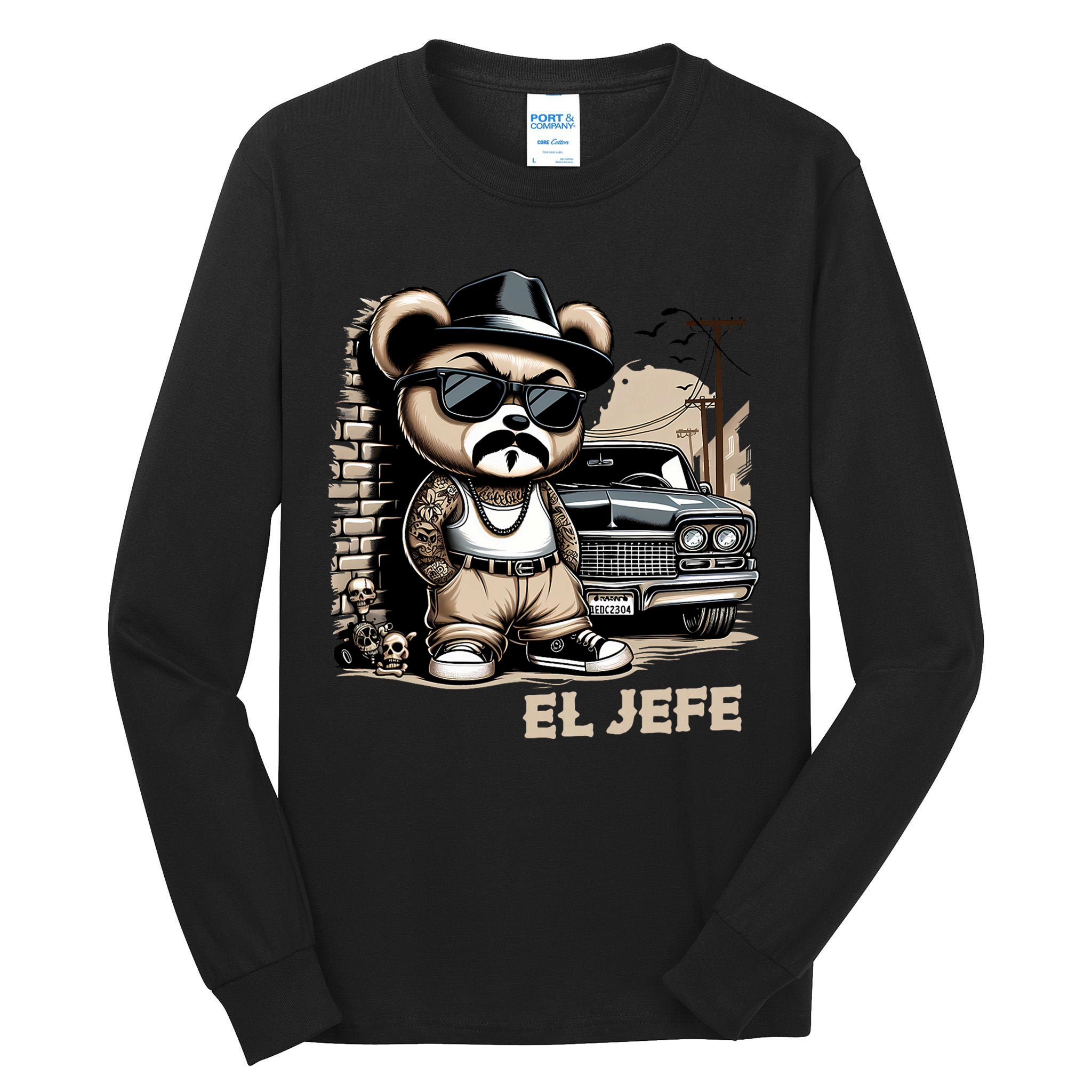 El Jefe Hip Hop Teddy Bear Lowrider Chicano Cholo Tall Long Sleeve T-Shirt