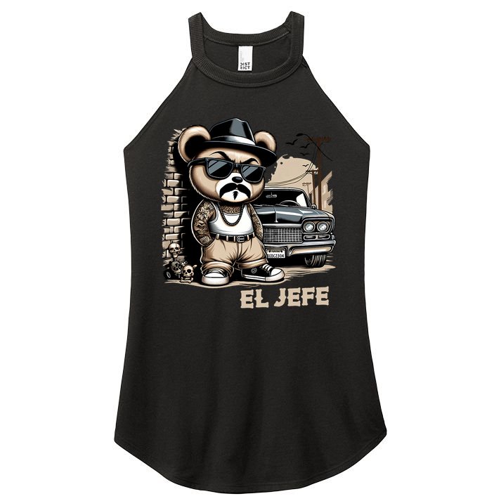El Jefe Hip Hop Teddy Bear Lowrider Chicano Cholo Women's Perfect Tri Rocker Tank