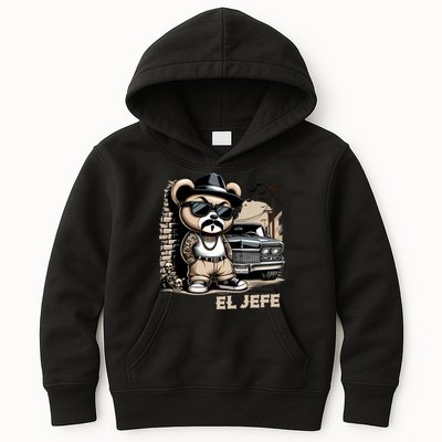 El Jefe Hip Hop Teddy Bear Lowrider Chicano Cholo Kids Hoodie