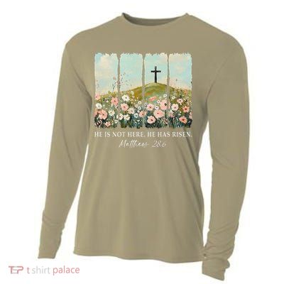Easter Jesus He Is Not Here He Has Risen Wildflower Spring Cooling Performance Long Sleeve Crew