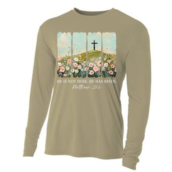 Easter Jesus He Is Not Here He Has Risen Wildflower Spring Cooling Performance Long Sleeve Crew