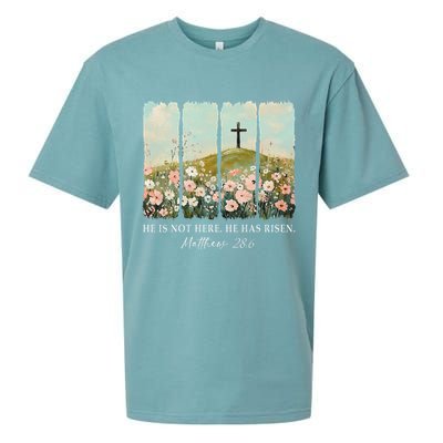 Easter Jesus He Is Not Here He Has Risen Wildflower Spring Sueded Cloud Jersey T-Shirt