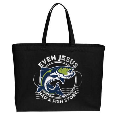 Even Jesus Had A Fish Story Funny Fishing Cotton Canvas Jumbo Tote