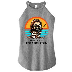 Even Jesus Had A Fish Story Chibi Funny Fishing Fisherman Women's Perfect Tri Rocker Tank