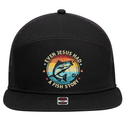 Even Jesus Has A Fish Story Christian Fisherman Funny Retro 7 Panel Mesh Trucker Snapback Hat