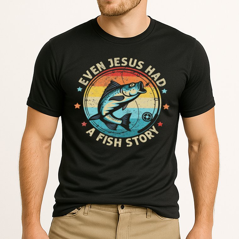 Even Jesus Has A Fish Story Christian Fisherman Funny Retro Cooling Performance Crew T-Shirt
