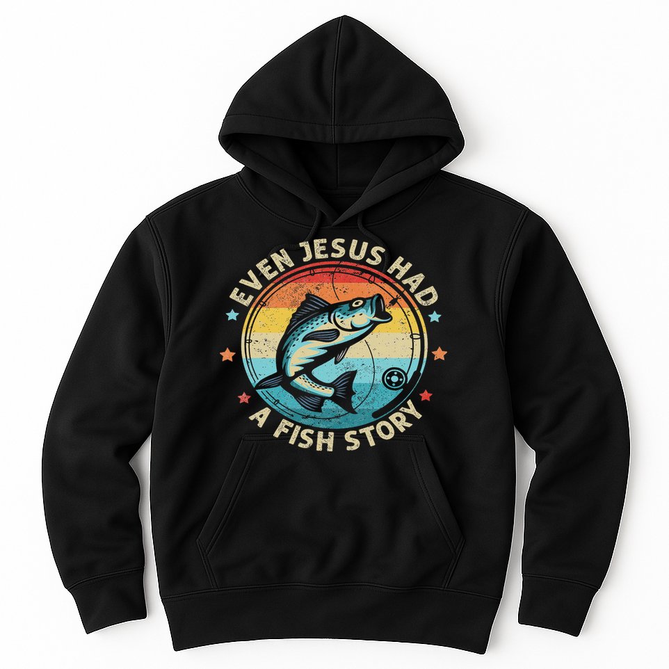 Even Jesus Has A Fish Story Christian Fisherman Funny Retro Hoodie