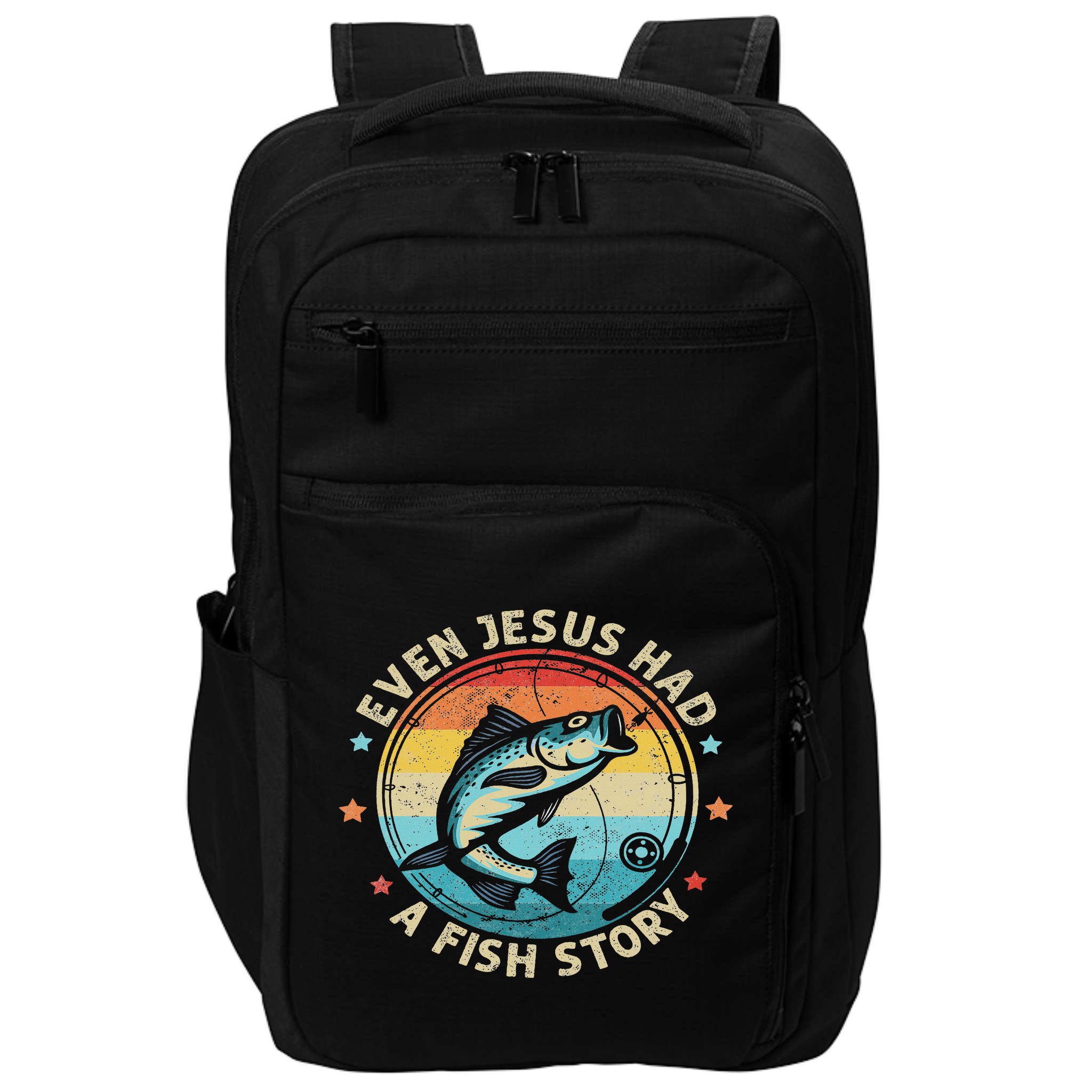 Even Jesus Has A Fish Story Christian Fisherman Funny Retro Impact Tech Backpack