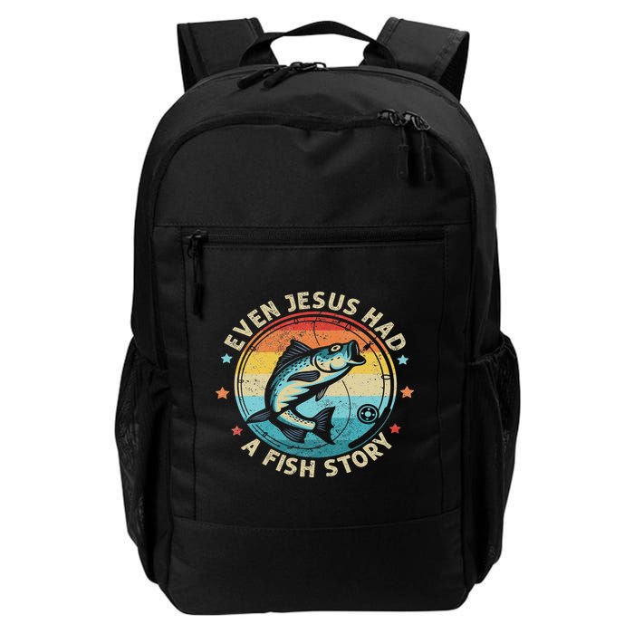 Even Jesus Has A Fish Story Christian Fisherman Funny Retro Backpack