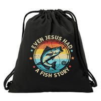 Even Jesus Has A Fish Story Christian Fisherman Funny Retro Drawstring Bag