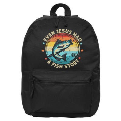 Even Jesus Has A Fish Story Christian Fisherman Funny Retro 16 in Basic Backpack