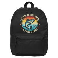 Even Jesus Has A Fish Story Christian Fisherman Funny Retro 16 in Basic Backpack