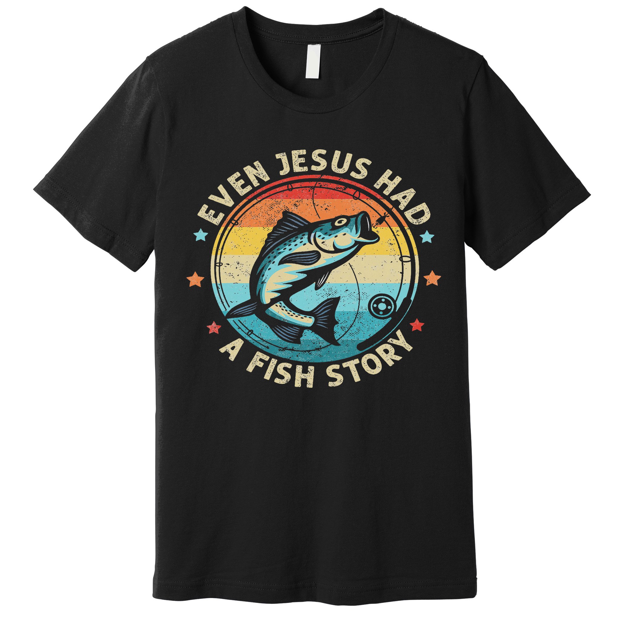 Even Jesus Has A Fish Story Christian Fisherman Funny Retro Premium T-Shirt