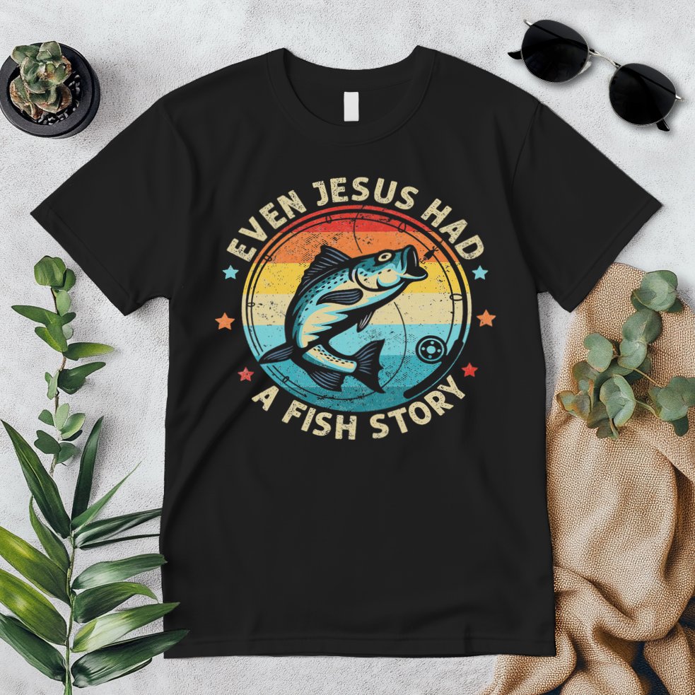 Even Jesus Has A Fish Story Christian Fisherman Funny Retro Premium T-Shirt