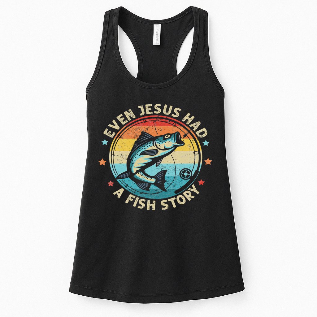 Even Jesus Has A Fish Story Christian Fisherman Funny Retro Womens Tank Top