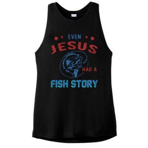 Even Jesus Had A Fish Story Funny Fishing Ladies PosiCharge Tri-Blend Wicking Tank