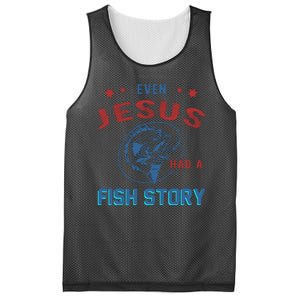 Even Jesus Had A Fish Story Funny Fishing Mesh Reversible Basketball Jersey Tank