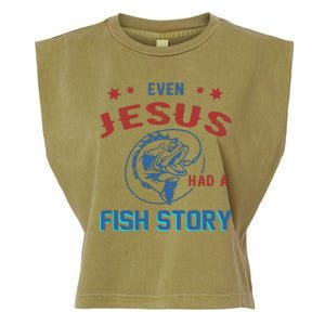 Even Jesus Had A Fish Story Funny Fishing Garment-Dyed Women's Muscle Tee