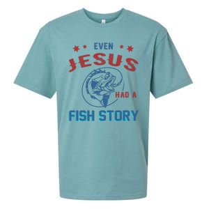 Even Jesus Had A Fish Story Funny Fishing Sueded Cloud Jersey T-Shirt