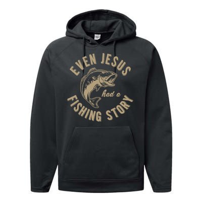 Even Jesus Had A Fishing Story Gift Funny Christian Fish Performance Fleece Hoodie