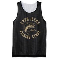 Even Jesus Had A Fishing Story Gift Funny Christian Fish Mesh Reversible Basketball Jersey Tank