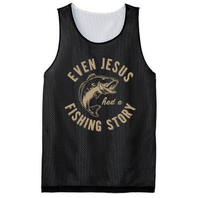 Even Jesus Had A Fishing Story Gift Funny Christian Fish Mesh Reversible Basketball Jersey Tank