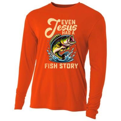 Even Jesus Had A Fish Story Funny Fisher Fishing Bass Gift Cooling Performance Long Sleeve Crew