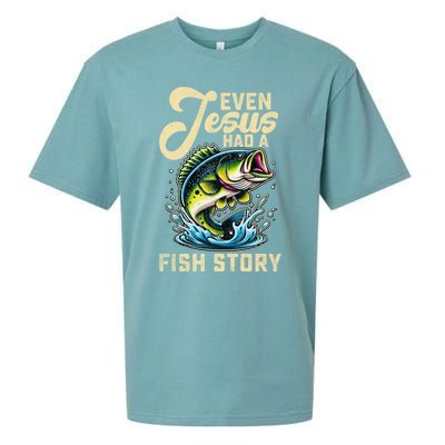 Even Jesus Had A Fish Story Funny Fisher Fishing Bass Gift Sueded Cloud Jersey T-Shirt