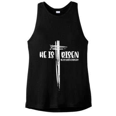 Easter Jesus He Is Risen Indeed Religious Christian Ladies PosiCharge Tri-Blend Wicking Tank